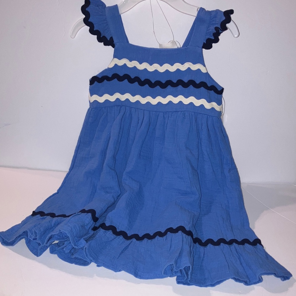 Rachel‎ Zoe Blue and White Ruffle Lined Kids Dress Size 5